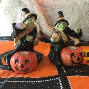 2 piece set 1988 Halloween Witch Fitz and Floyd candle holders.